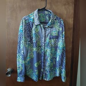 Women's Blue and Green Paisley Shirt